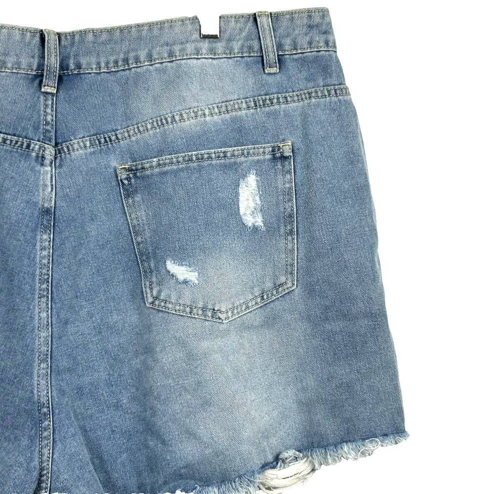 Cut Tag Denim Shorts Womens 16 2XL Medium Wash Distressed Ripped Frayed Hem‎ - Picture 6 of 8